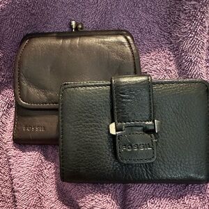 Fossil Black and Dark Brown Leather Wallets